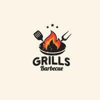 årgång retro utegrill grill logotyp vektor mall illustration