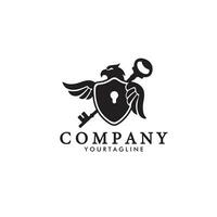 Design Logo Adler Schild mit Schlüssel zum Unternehmen, Marke, Vektor Illustration