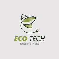 Öko Technologie Geschäft Vektor Design modern. Natur Technologie Logo mit Blatt und Schaltkreis Technik minimalistisch Vektor Illustration