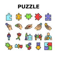 Puzzle Puzzle Stück, Geschäft Symbole einstellen Vektor
