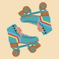 mehrfarbig retro Walze Rollschuhe, Quads. Vektor Illustration im Karikatur Stil. gesund Lebensstil.