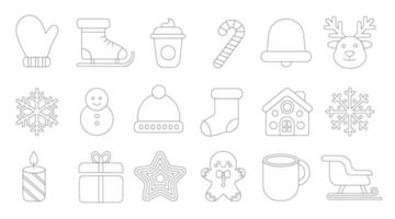 uppsättning av svart och vit linje jul ikoner. vektor illustration. vinter- ikoner med vit bakgrund. samling av symboler konturer.