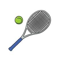 Tennis Schläger und Ball Design Vektor. Sport Ausrüstung Zeichen und Symbol. vektor