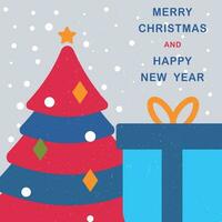 festlich Neu Jahre Karte. fröhlich Weihnachten und glücklich Neu Jahr. Weihnachten Baum und Geschenk. vektor