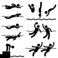 Schwimmen-Aqua-Wassersport-Spiel-Ikonen-Symbol-Zeichen-Piktogramm. vektor