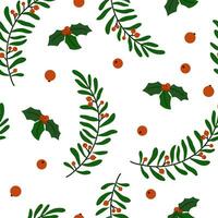 Weihnachten Baum Ast mit rot Beeren nahtlos Muster. Winter saisonal Nadelbaum Zweig. Weihnachten Urlaub natürlich Element. eben Vektor Illustration isoliert