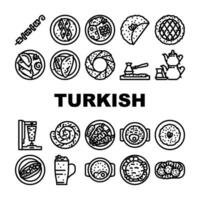 Türkisch Küche Essen Abendessen Symbole einstellen Vektor