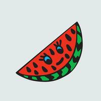 süß Gekritzel Wassermelone Obst Vektor, Obst mit Gesicht, glücklich Wassermelone Vektor, Sommer- Obst mit Augen, Kinder komisch Illustration vektor