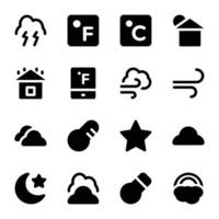 packa av väder djärv glyf ikoner vektor