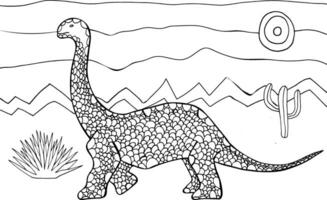 Diplodocus Vektor Illustration. Färbung Seite mit Fantastisch Dinosaurier im wild Landschaft. süß Ornamente zum Kinder und Erwachsene.