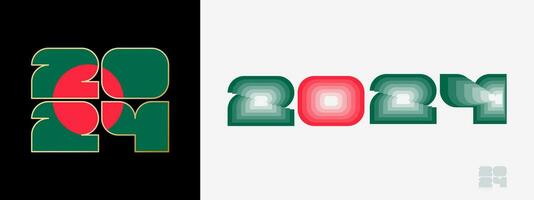 år 2024 med flagga av bangladesh och i Färg gom av bangladesh flagga. Lycklig ny år 2024 i två annorlunda stil. vektor