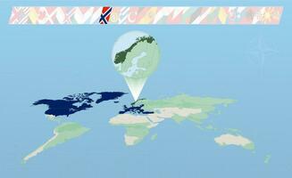 Norwegen Mitglied von Norden atlantisch Allianz ausgewählt auf Perspektive Welt Karte. Flaggen von 30 Mitglieder von Allianz. vektor