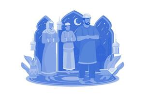 muslim människor bön- tillsammans illustration begrepp på vit bakgrund vektor