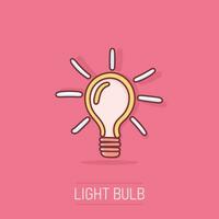 vektor skiss ljus Glödlampa ikon i komisk stil. hand dragen aning klotter tecken illustration piktogram. Glödlampa företag stänk effekt begrepp.