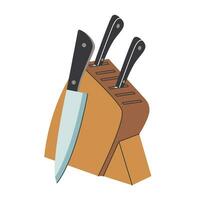 en uppsättning av knivar och en kniv stå. kök objekt för matlagning mat. vektor illustration