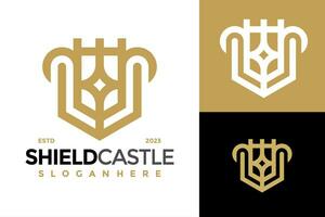 Luxus Schild Schloss Logo Design Vektor Symbol Symbol Illustration