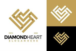 diamant hjärta Smycken logotyp design vektor symbol ikon illustration