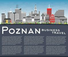 poznan polen stad horisont med Färg byggnader, blå himmel och kopia Plats. poznan stadsbild med landmärken. företag resa och turism begrepp med historisk arkitektur. vektor