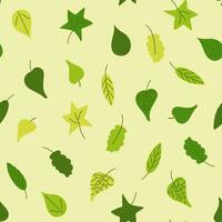 ein nahtlos Muster von Grün Sommer- Blätter auf ein Licht Hintergrund. Gekritzel Stil vektor