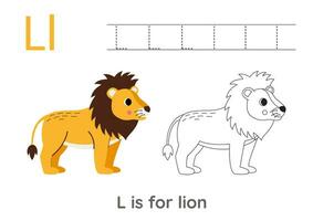Rückverfolgung Alphabet Briefe mit süß Tiere. Farbe süß Löwe. Spur Brief l. vektor