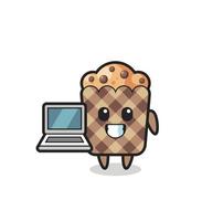 Maskottchen-Illustration von Muffin mit einem Laptop vektor