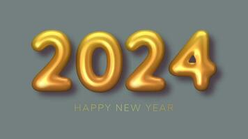2024 Neu Jahr Gold Zahlen zum Gruß Karte auf grau Hintergrund. 3d glücklich Neu Jahr Hintergrund. Vektor Illustration