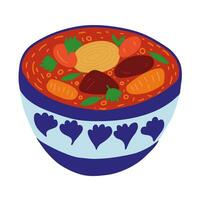 Vektor traditionell shurpa Suppe Karikatur Illustration. Usbekisch Küche Suppe