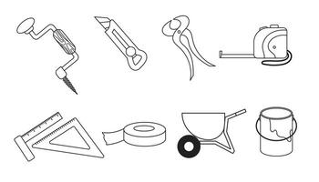 tunn linje version av uppsättning av arbetssätt verktyg ikon. snickeri verktyg vektor isolerat på vit bakgrund