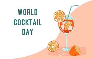 Welt Cocktail Tag. Banner mit ein Glas von alkoholisch trinken. eben Stil Vektor Illustration.