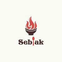 logotyp illustration av seblak med skål och brand Bra för livsmedel och restaurang logotyp vektor design begrepp.