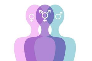 dritte Geschlecht und Sex Konzept, Mann und Frau. Welt Sexual- Gesundheit Tag. Konzept von Geschlecht, Gesundheit und Entwicklung. Symbol von Transgender, Vektor Silhouette isoliert auf Weiß Hintergrund