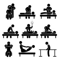 Chiropraktik-Physiotherapie-Akupunktur-Massage-Rehabilitations-Gesundheits-medizinisches Behandlungs-Ikonen-Zeichen-Symbol-Piktogramm. vektor