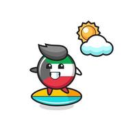 Illustration der kuwaitischen Flaggen-Abzeichen-Karikatur beim Surfen am Strand vektor