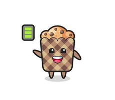Muffin-Maskottchen-Charakter mit energischer Geste vektor