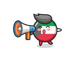Kuwait-Flaggenabzeichen-Charakterillustration, die ein Megaphon hält vektor