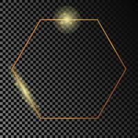 Gold glühend Hexagon Rahmen isoliert auf dunkel Hintergrund. glänzend Rahmen mit glühend Auswirkungen. Vektor Illustration.
