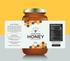 Honig Etikette Aufkleber Design Biene Flasche Krug Essen Banner Produkt Verpackung. vektor