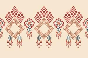 ethnisch geometrisch Stoff Muster Kreuz Stich.ikat Stickerei ethnisch orientalisch Pixel Muster braun Sahne Hintergrund. abstrakt, vektor, illustration. Textur, Kleidung, Rahmen, Motive, Seide Hintergrund. vektor