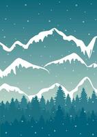 landskap illustration av vinter- snöig toppar. snöig panorama, minimalistisk vägg dekor. vektor