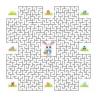 Vektor Illustration. Ostern Matze Spiel. das Hase sammelt Ostern Eier und sieht aus zum ein Weg aus von das Labyrinth. Spiel zum Kinder.