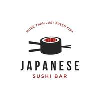 japansk mat sushi logotyp design med korsade ätpinnar. logotyp för restaurang, företag, bar. vektor