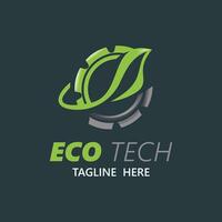 eco teknologi företag vektor design modern. natur teknologi logotyp med blad och krets tech minimalistisk vektor illustration