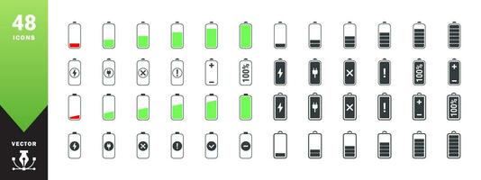 batteri laddning ikoner uppsättning. telefon laddning indikator. batteri laddning status. vektor skalbar grafik