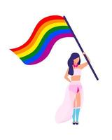 LGBT-Rechtsaktivist mit Regenbogenflagge halbflacher Farbvektorcharakter vektor