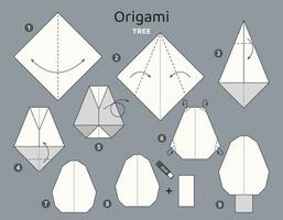 Baum Origami planen Lernprogramm ziehen um Modell. Origami zum Kinder. Schritt durch Schritt Wie zu machen ein süß Origami Eiche Baum. Vektor Illustration.