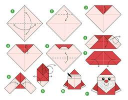 Santa claus Origami planen Lernprogramm ziehen um Modell. Origami zum Kinder. Schritt durch Schritt Wie zu machen ein süß Origami Santa Klaus. Vektor Illustration.