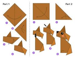 hund origami schema handledning rör på sig modell. origami för ungar. steg förbi steg på vilket sätt till göra en söt origami valp. vektor illustration.