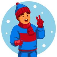 pojke bär en vinter- hatt och handskar vektor