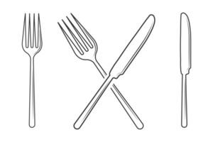 bestick översikt, bestick silhuett, gaffel vektor, restaurang Utrustning, klämma konst, gaffel sked och kniv översikt vektor