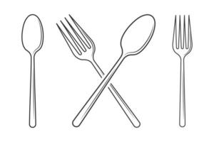 bestick översikt, bestick silhuett, gaffel vektor, restaurang Utrustning, klämma konst, gaffel sked och kniv översikt vektor